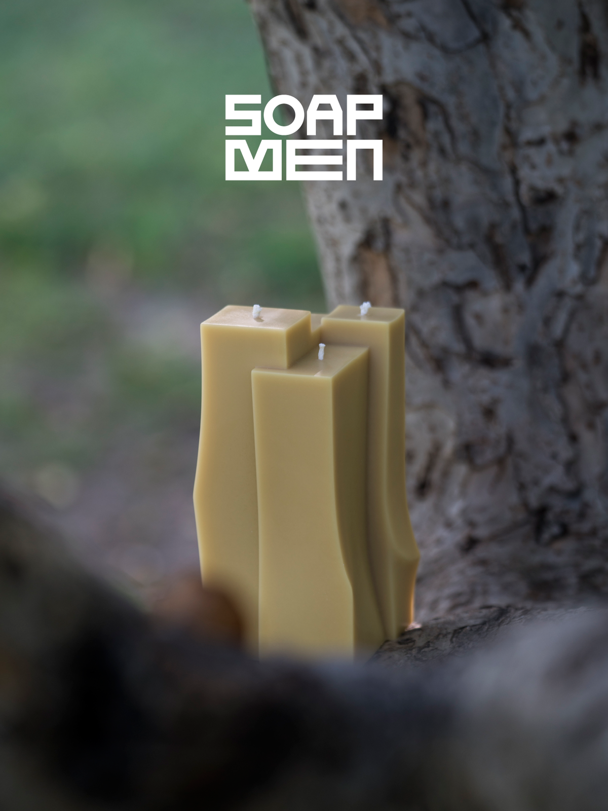 SOAPMAN Vertical Bar Sculpture Candle - Grafting - Khaki