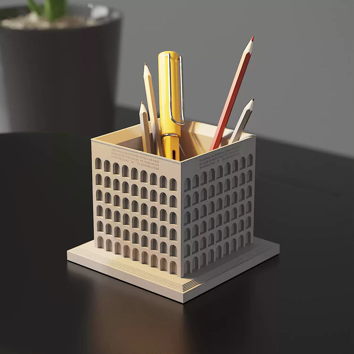 Square Colosseum Concrete Pen Holder